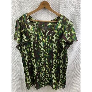 Sere Nade Womens 1X Top Blouse Y2K Crinkle Button Up Short Sleeve Size XL